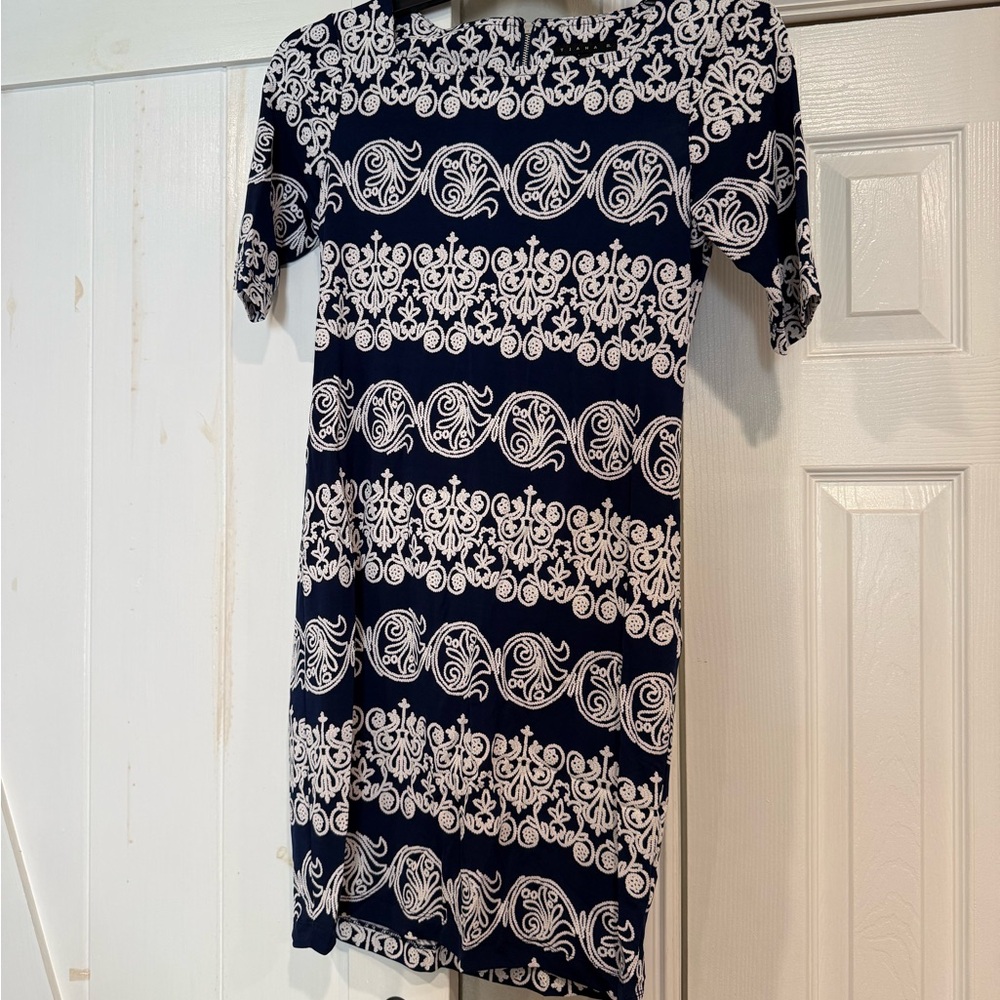 Tiana B. Navy and White Swirl Mini Dress